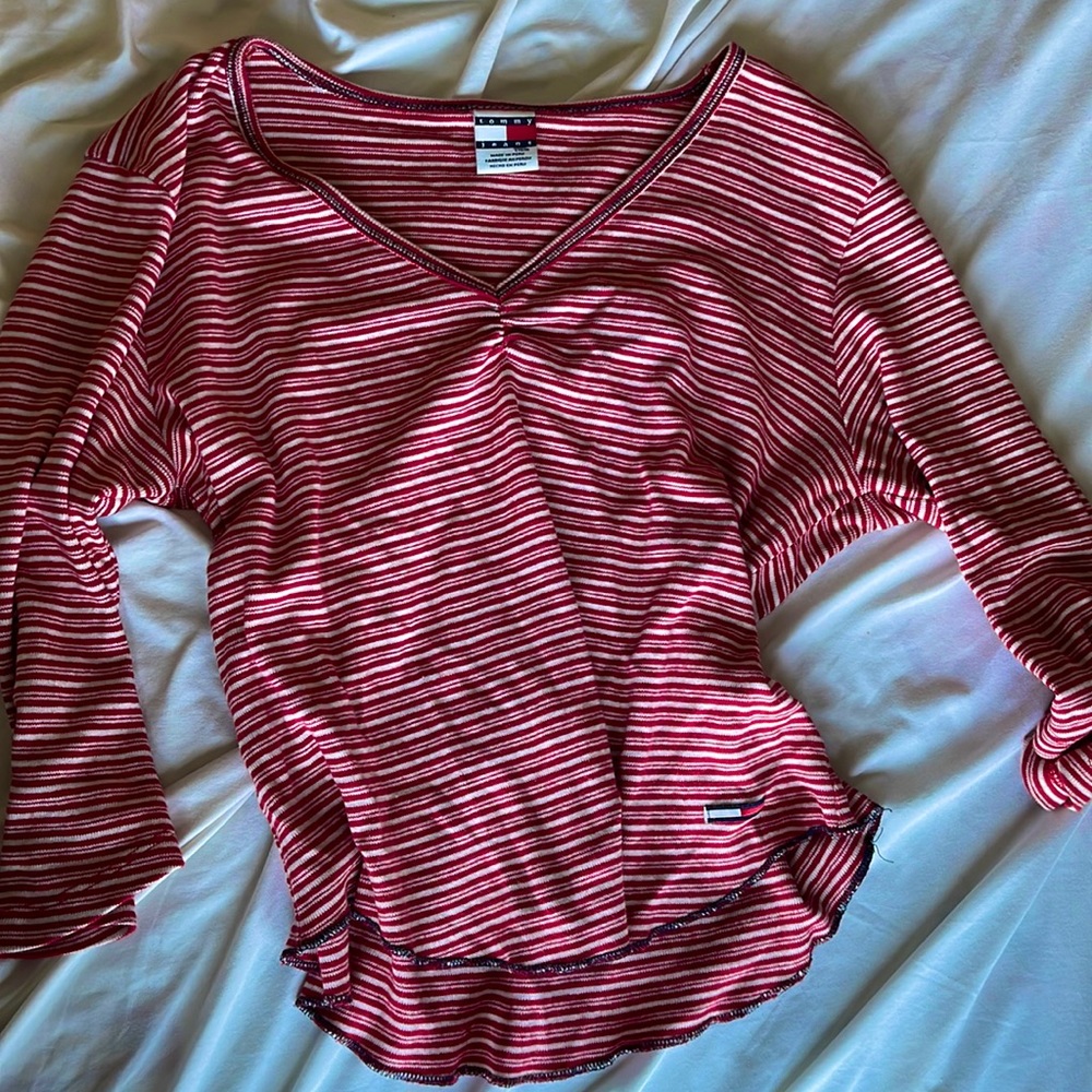 Tommy Jean red and white striped top